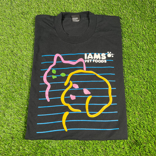 1990s IAMS Pet Foods Black Tee Size Large USED v16561