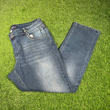 Angels Bedazzled Pocket Blue Jeans Size 38 NEW v17328