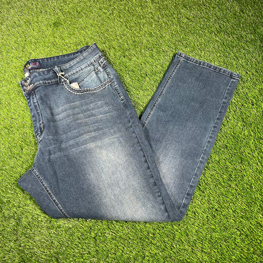 Angels Bedazzled Pocket Blue Jeans Size 38 NEW v17328