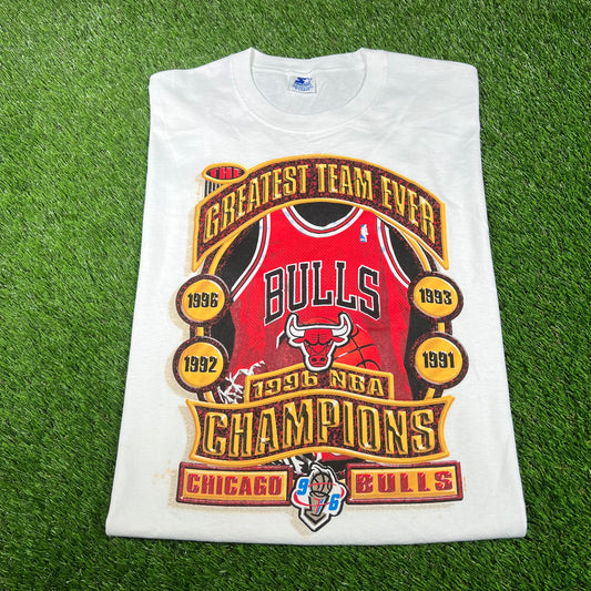 1996 Chicago Bulls Greatest Team Ever Starter Tag White Tee Size XL USED v16743