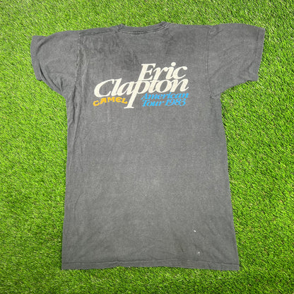 1983 Eric Capton Camel American Tour Black Tee Size Large USED v17203