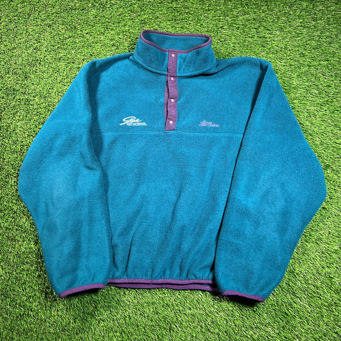 1990s LL Bean Stowe Ski School Aqau Fleece Size Medium USED v18337