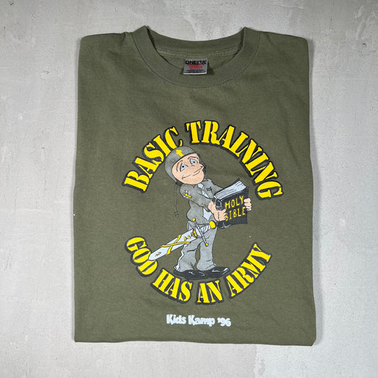 1990s Basic "God" Training Green Tee Size XL USED v19070