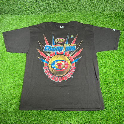 1998 Chicago Bulls NBA Champions Starter Tag Black Tee Size XL NEW v16738