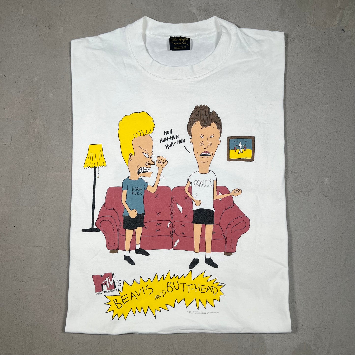 1993 Beavis and Butthead "Huh Huh Huh" White Tee Size XL USED v19278