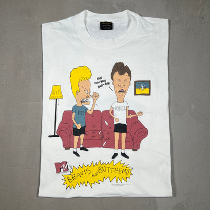 1993 Beavis and Butthead "Huh Huh Huh" White Tee Size XL USED v19278