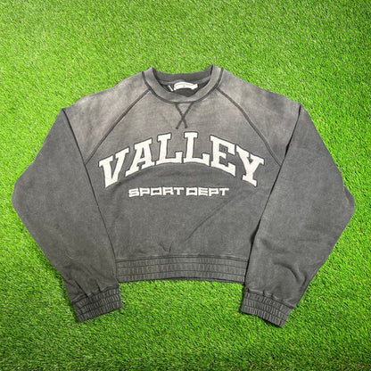 Vale "Valley Sports Dept." Washed Black Cropped Crewneck Size XL NEW x15580