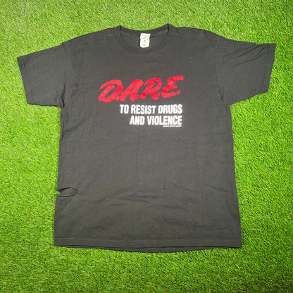 Y2K Dare Drug Resist Black Tee Size XL USED v17565
