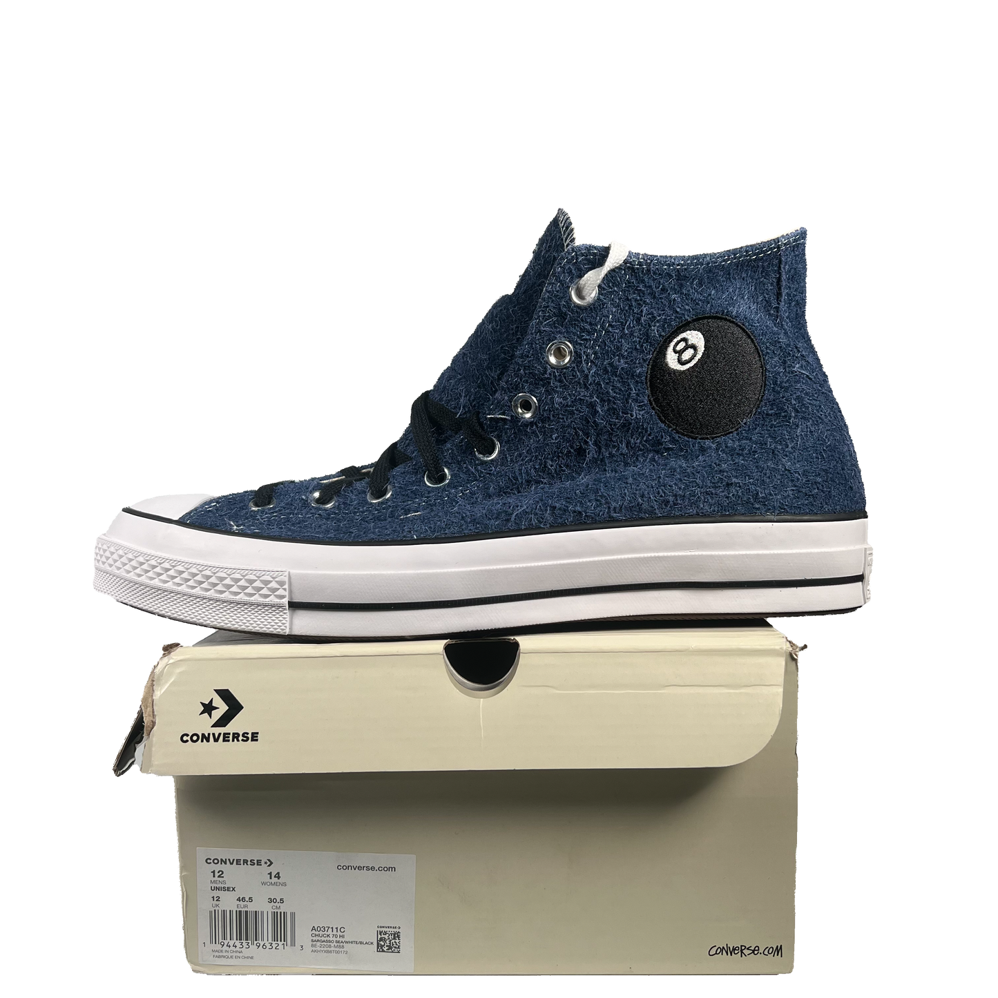 Stussy 8 Ball Navy Blue Converse Chuck Taylor 70 (2022) Size 12 NEW s20034
