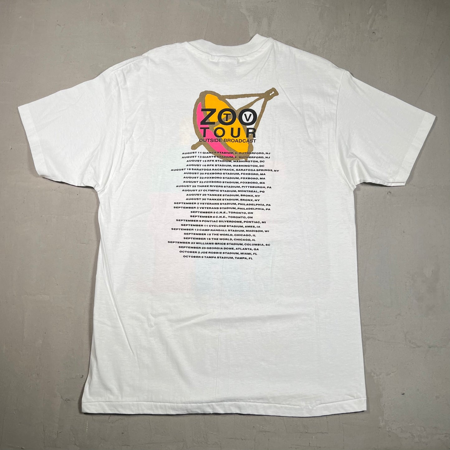 1992 U2 Outside Broadcast Tour White Tee Size Large USED v16612