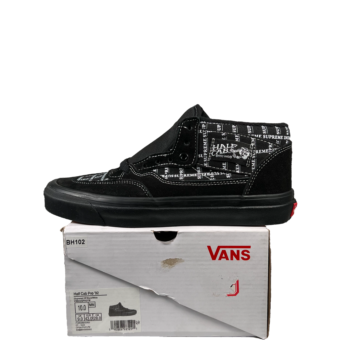 Vans Half Cab Pro Supreme Grid Black (2020) Size 10 NEW s20230