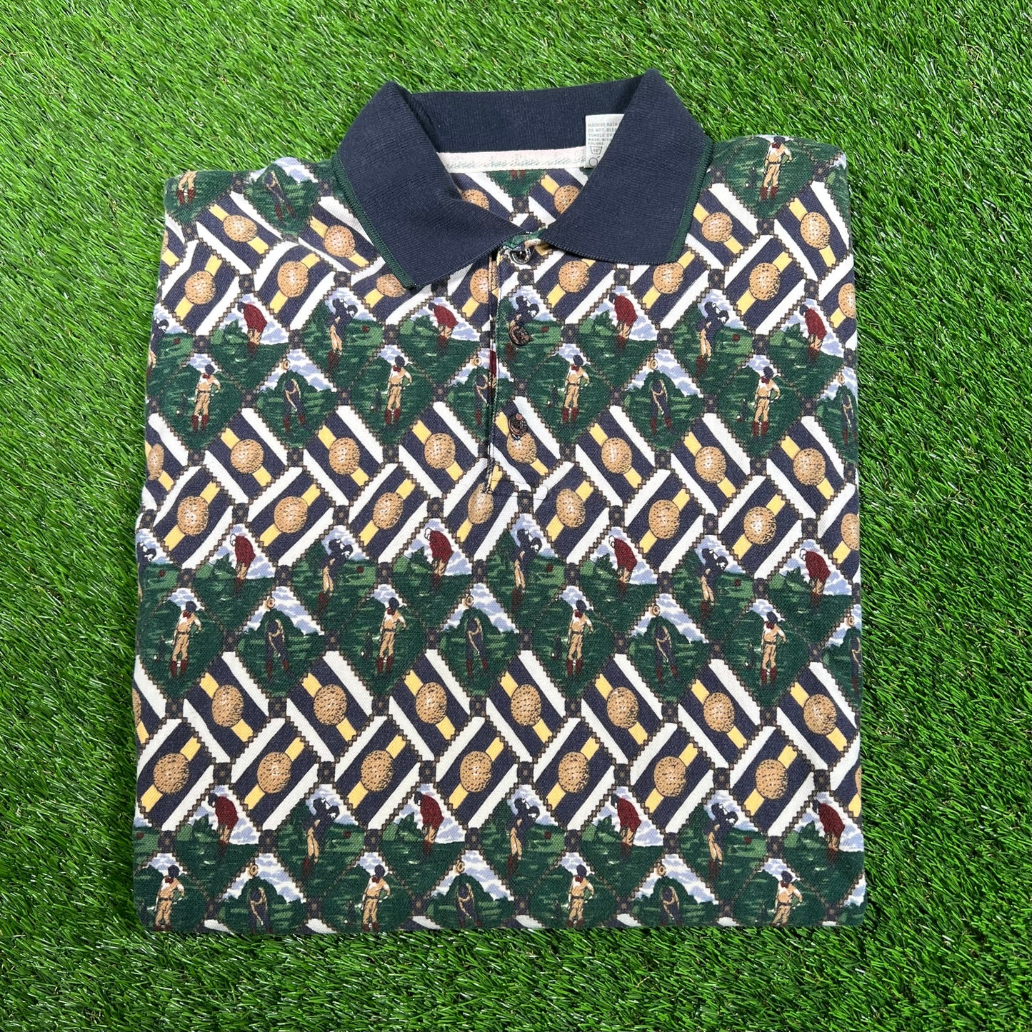 1990s Golfing AOP Polo Shirt Size Large USED v17819