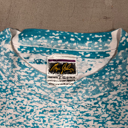 Michael Jordan Magic Johnson Tag Full Print White/Blue Tee Size Large USED v10449