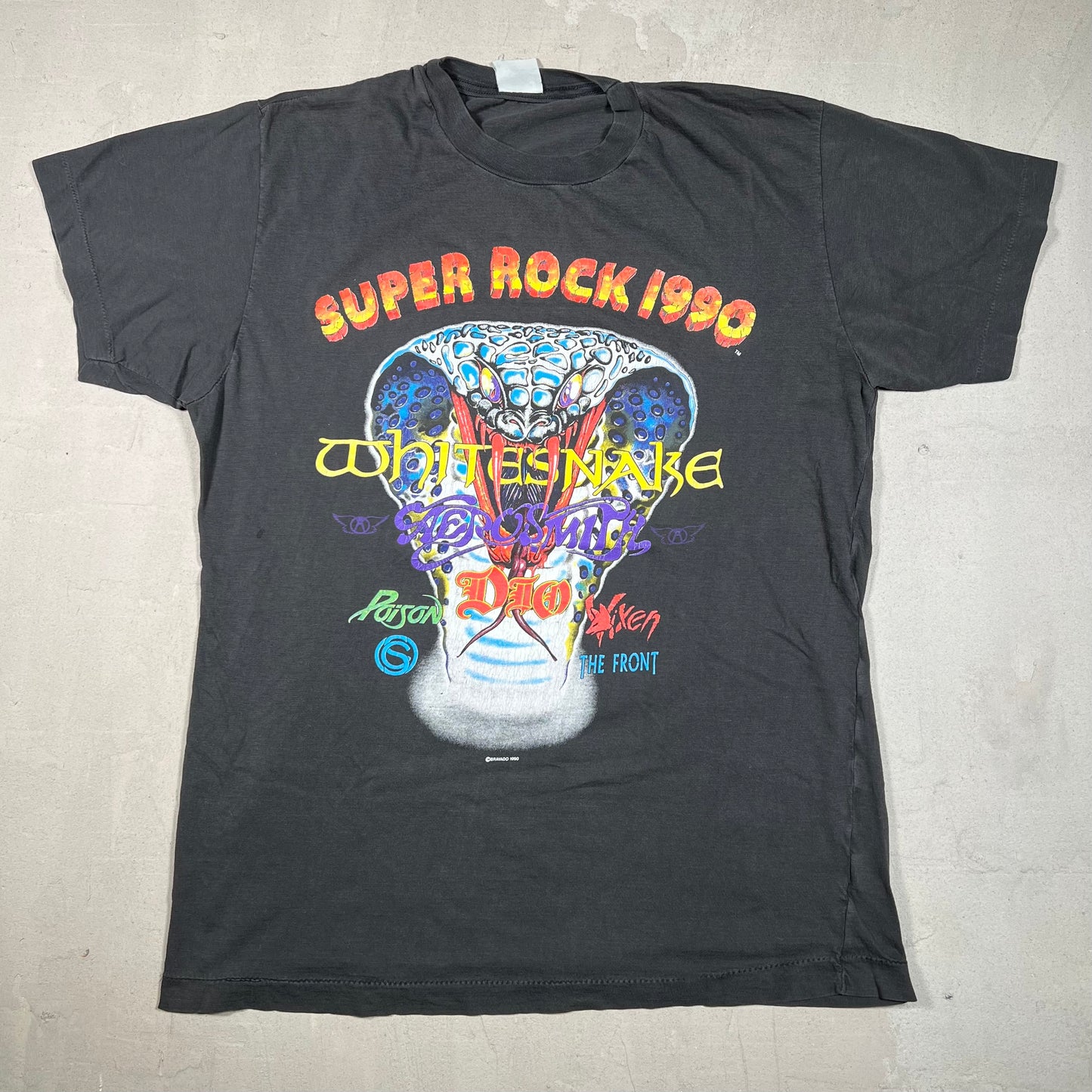1990 Super Rock Music Fest Black Tee Size XL USED v19027