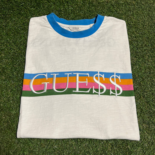 Guess Asap Rocky Colorful Stripped White Tee Size Medium USED x14131