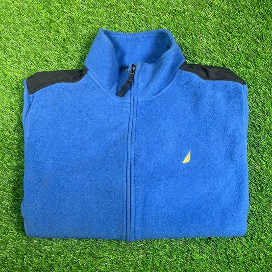Y2K Nautica Blue Full Zip Fleece Size Medium USED v17987