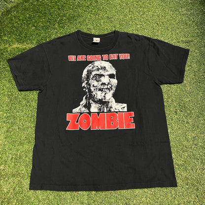Y2K Zombie "We are Going to Eat You!" Black Tee Size XL USED v16111
