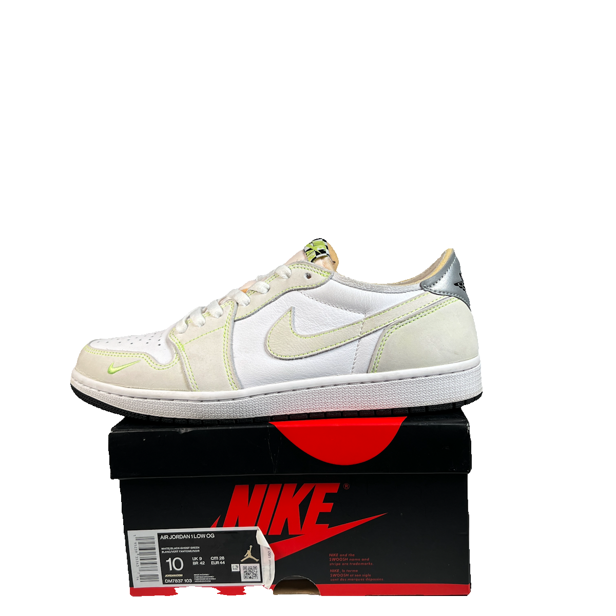 Jordan 1 Low White Ghost Green Black (2021) Size 10 USED s23285