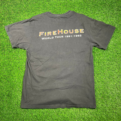 1991 FireHouse Rock World Tour Black Tee Size XL USED v18663