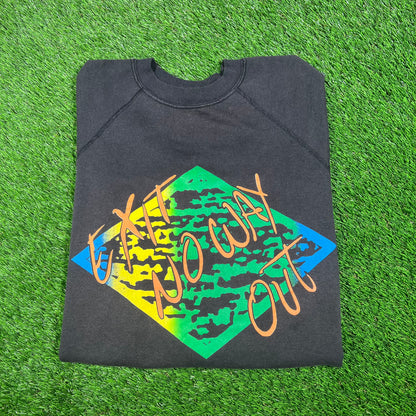 1990s "No Way Out" Washed Black Crewneck Size XXL USED v17631