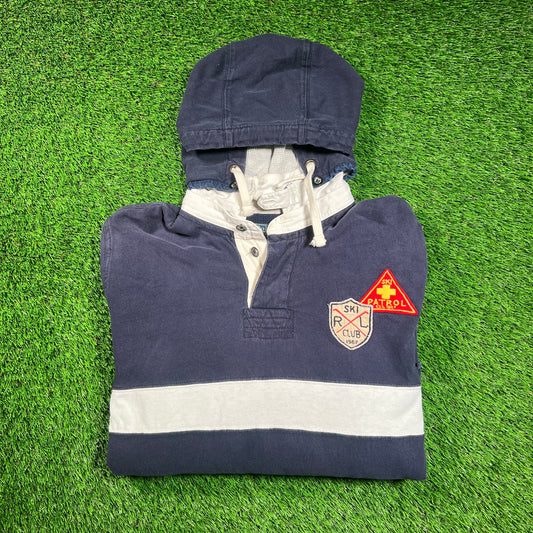 Y2K Polo Ralph Lauren Ski Club Detachable Navy Hood Polo Longsleeve Size XL USED v18379