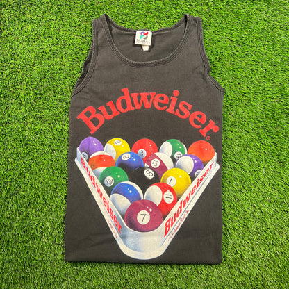1992 Budweiser Pool Balls Black Tank Top Size Medium USED v18496