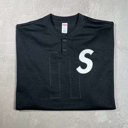 Supreme S Logo Black Baseball Henley (2025) Size XL USED x18983
