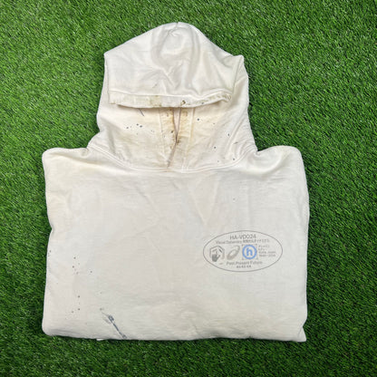 Hidden NY Asics Visual Dynamics Printer Inked White Hoodie Size Small USED x15902