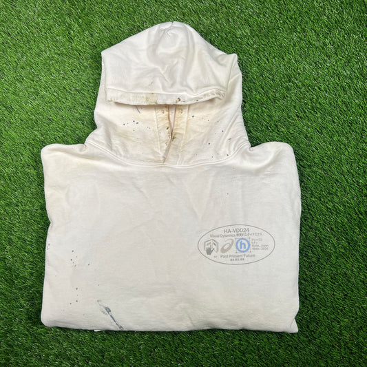 Hidden NY Asics Visual Dynamics Printer Inked White Hoodie Size Small USED x15902
