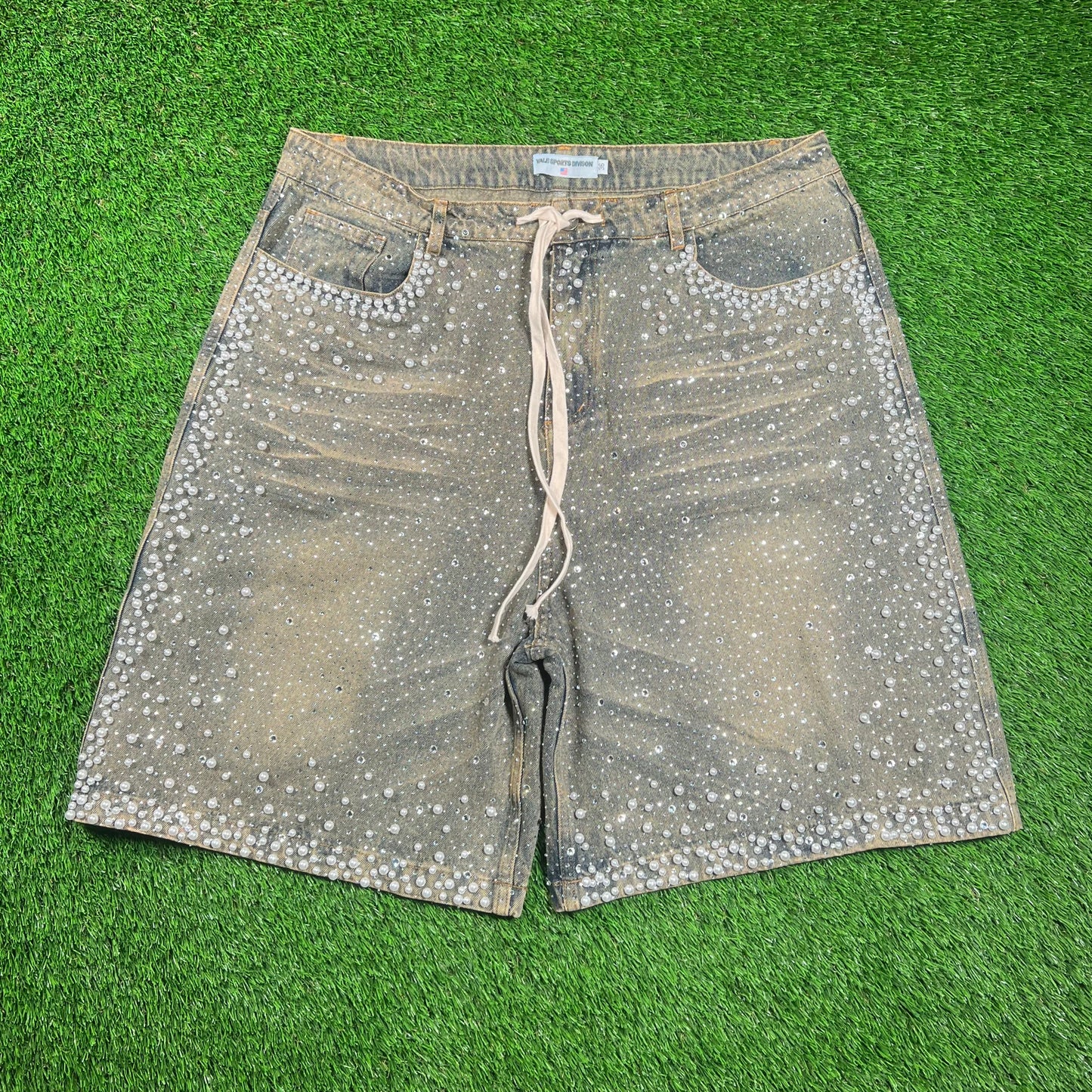 Vale Rainforest Rhinestone Denim Washed Jean Jhorts Size 36 USED x16557