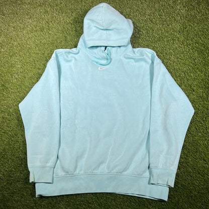 Nike Small Neck Check Light Blue Hoodie Size Medium USED v16985