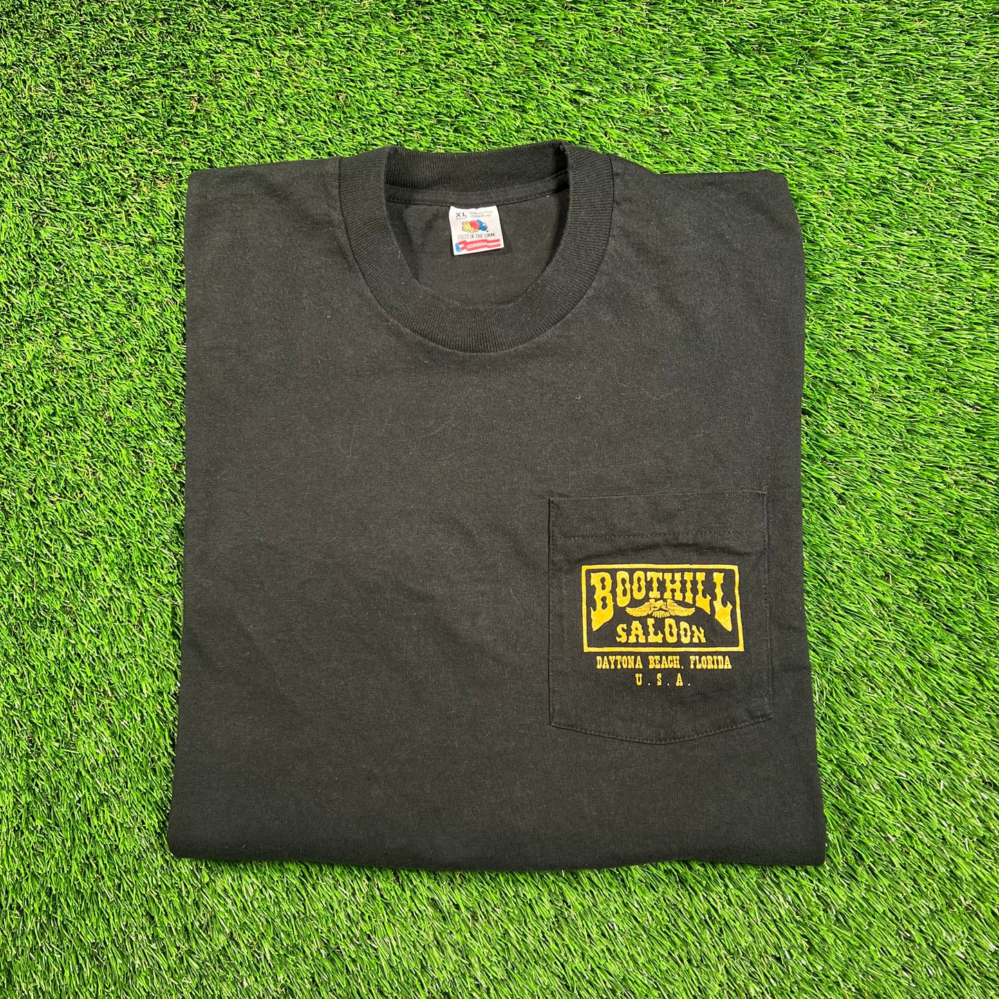 1990s Black Boot Hill Saloon Daytona Beach Florida Pocket Tee Size XL USED v18494