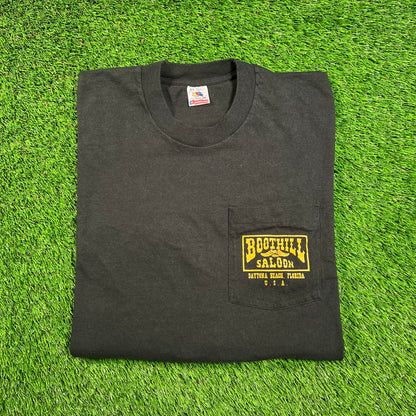 1990s Black Boot Hill Saloon Daytona Beach Florida Pocket Tee Size XL USED v18494