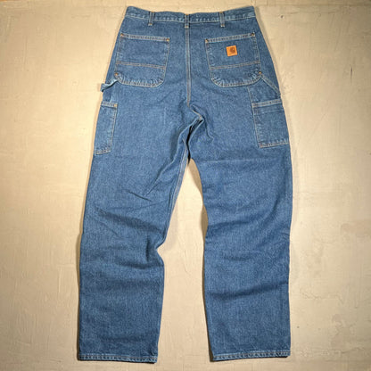 Y2K Carhartt Blue Denim Double Knee Pants Size 34 USED v19555