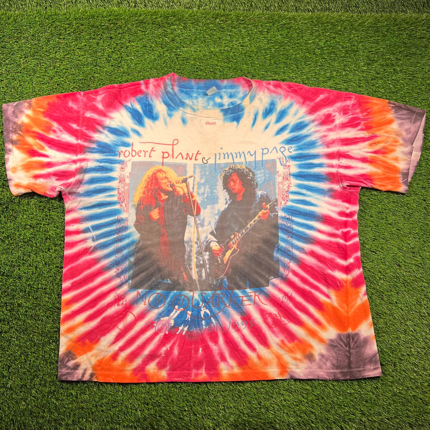 1995 No Quarter Robert Plant Jimmy Page World Tour Tie Dye Tee Size XXL USED v18421