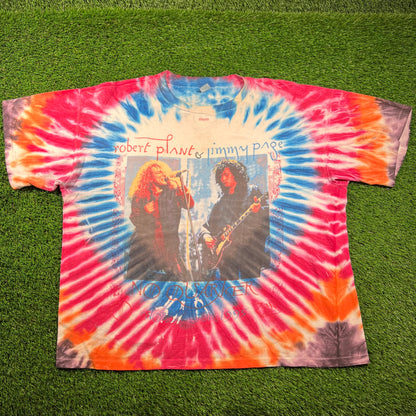 1995 No Quarter Robert Plant Jimmy Page World Tour Tie Dye Tee Size XXL USED v18421