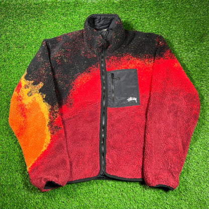 Stussy Lava Sherpa Reversible Fleece Zip Up Size XL USED x16649