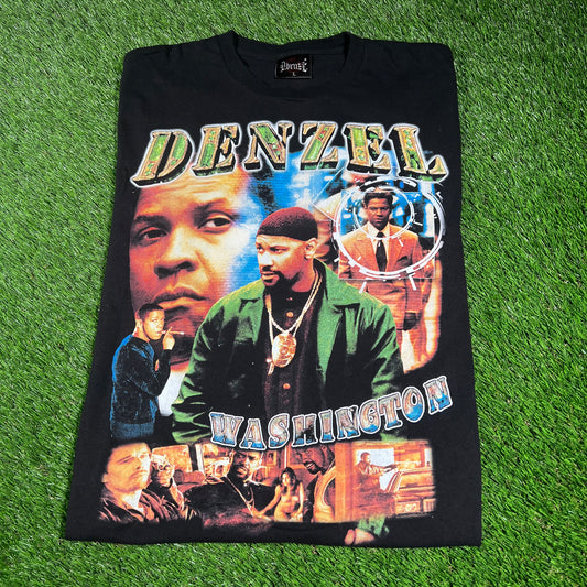 Dbruze Denzel Washington Rap Style Black Tee Size Large USED x14477