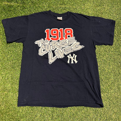 2003 Yankees The Curse Lives Navy Blue Tee Size Medium USED v16493