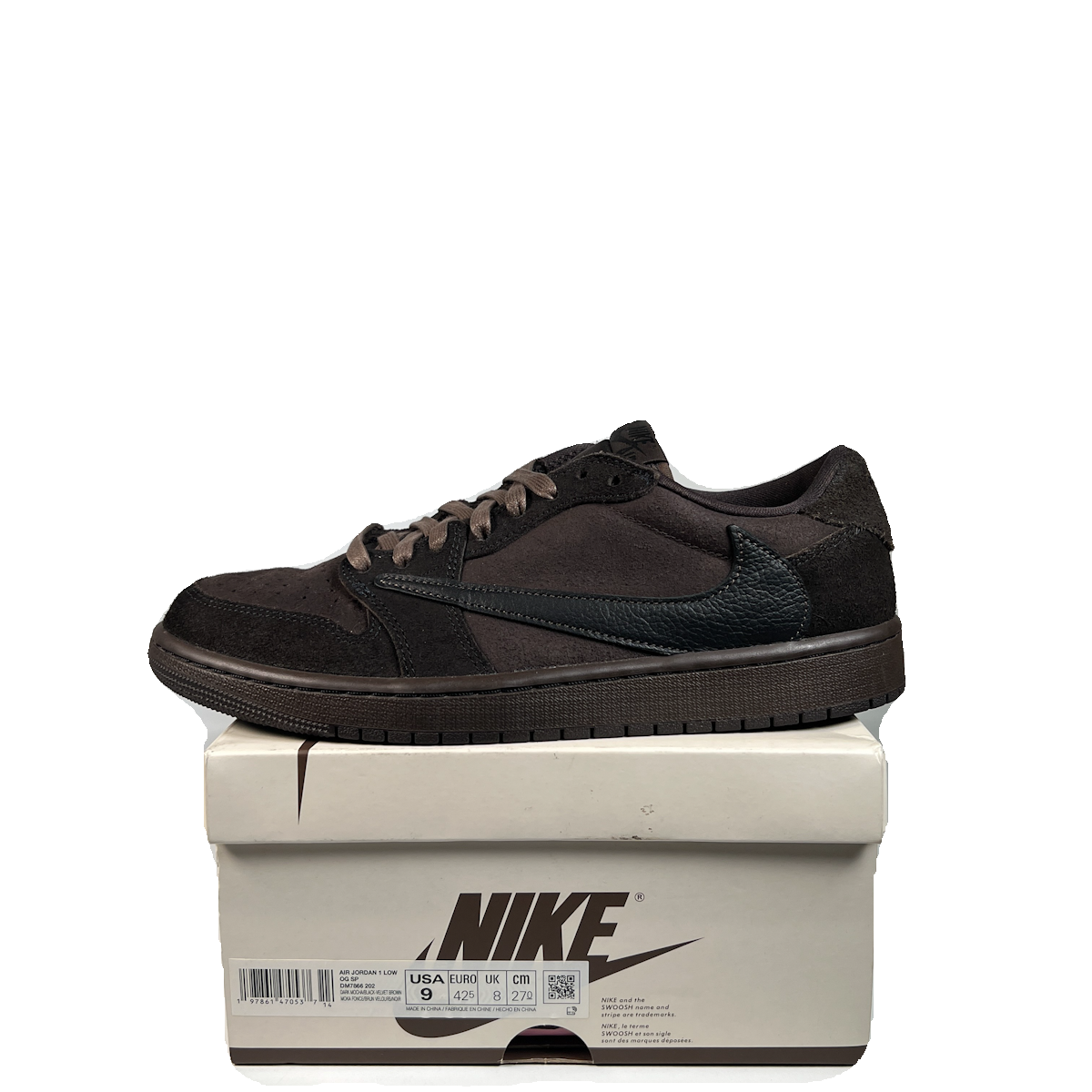 Jordan 1 Low Travis Scott Velvet Brown (2024) Size 9 USED s22628