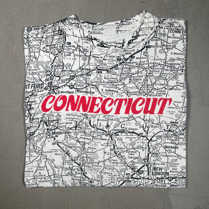 Connecticut Full Print Map Tee Size XL USED v14793