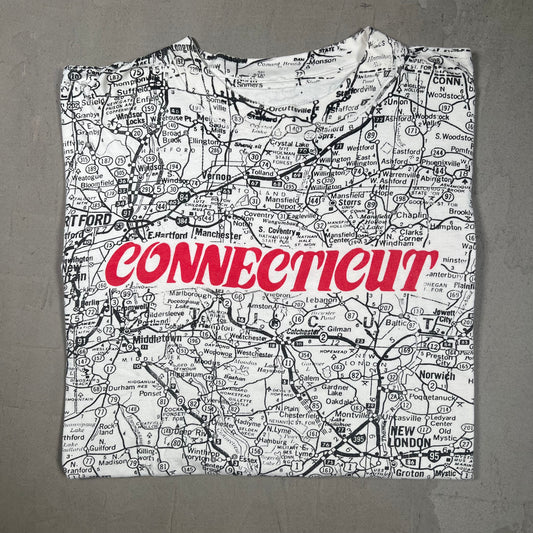 Connecticut Full Print Map Tee Size XL USED v14793