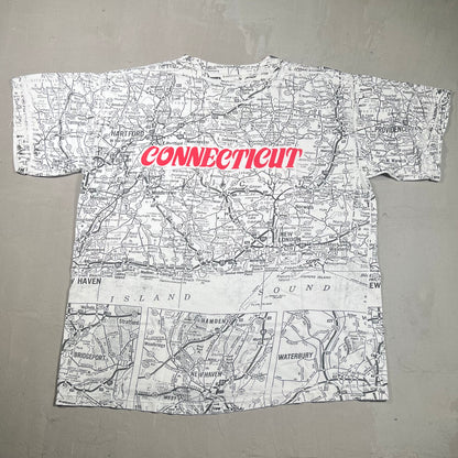 Connecticut Full Print Map Tee Size XL USED v14793