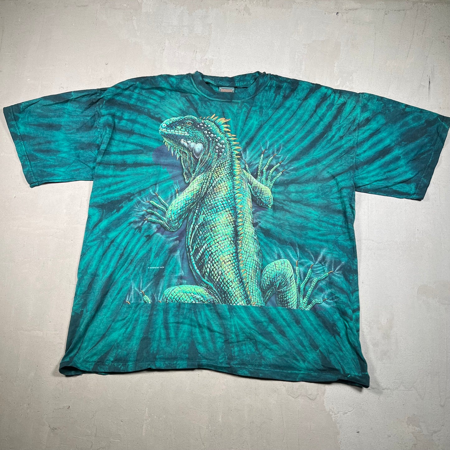 1990s Habitat Iguana Green Tie Dye Tee Size XL USED v19337
