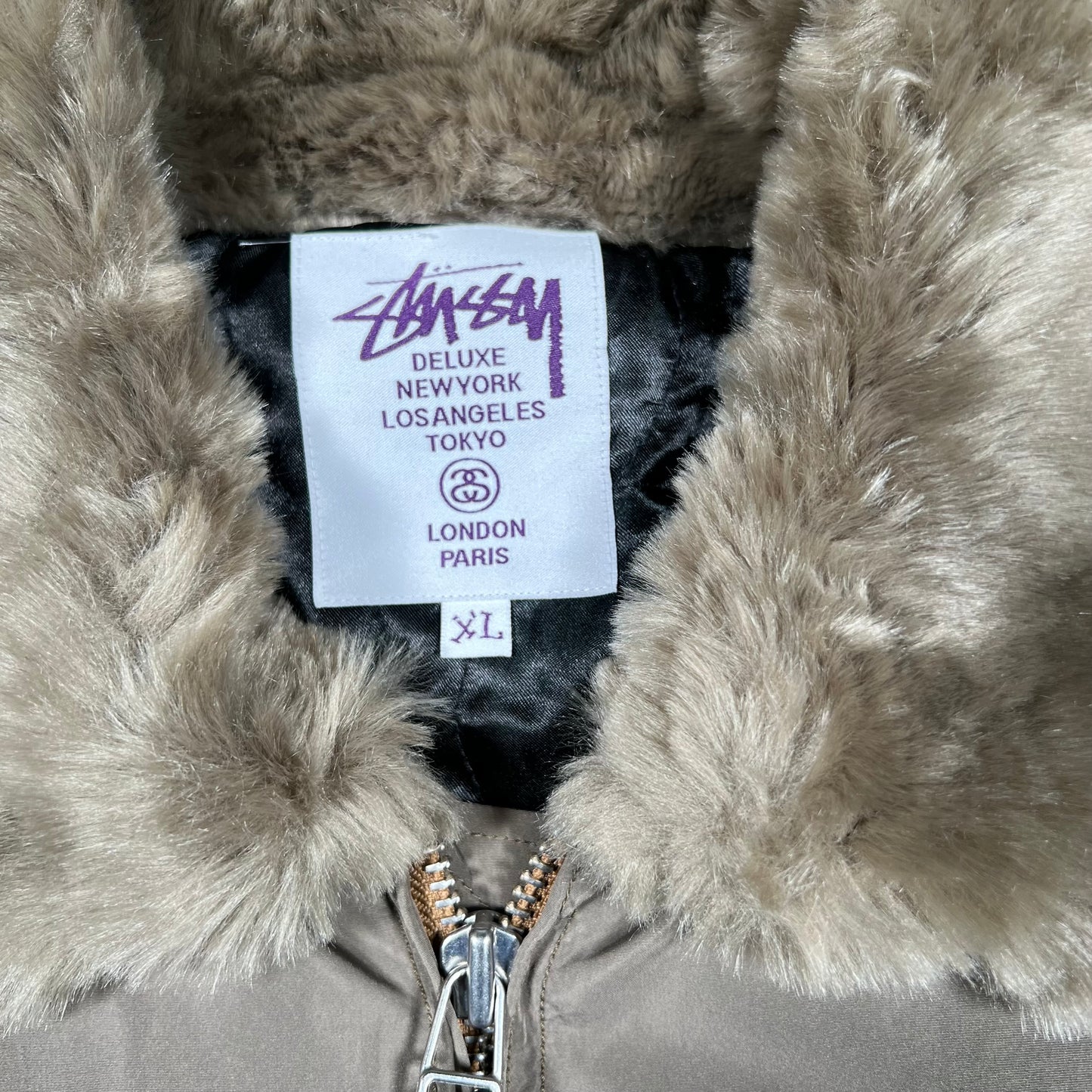 Stussy Quilted Goose Down Puffy Grey Jacket Size XL USED x14613