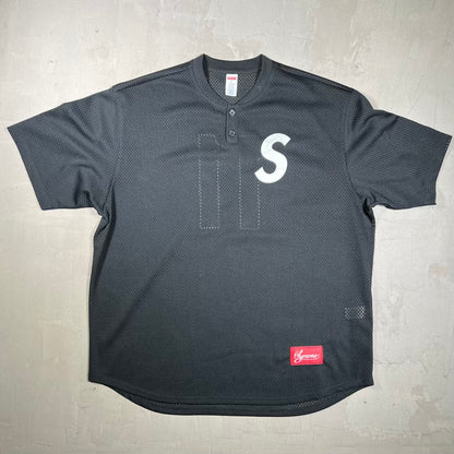 Supreme S Logo Black Baseball Henley (2025) Size XL USED x18983