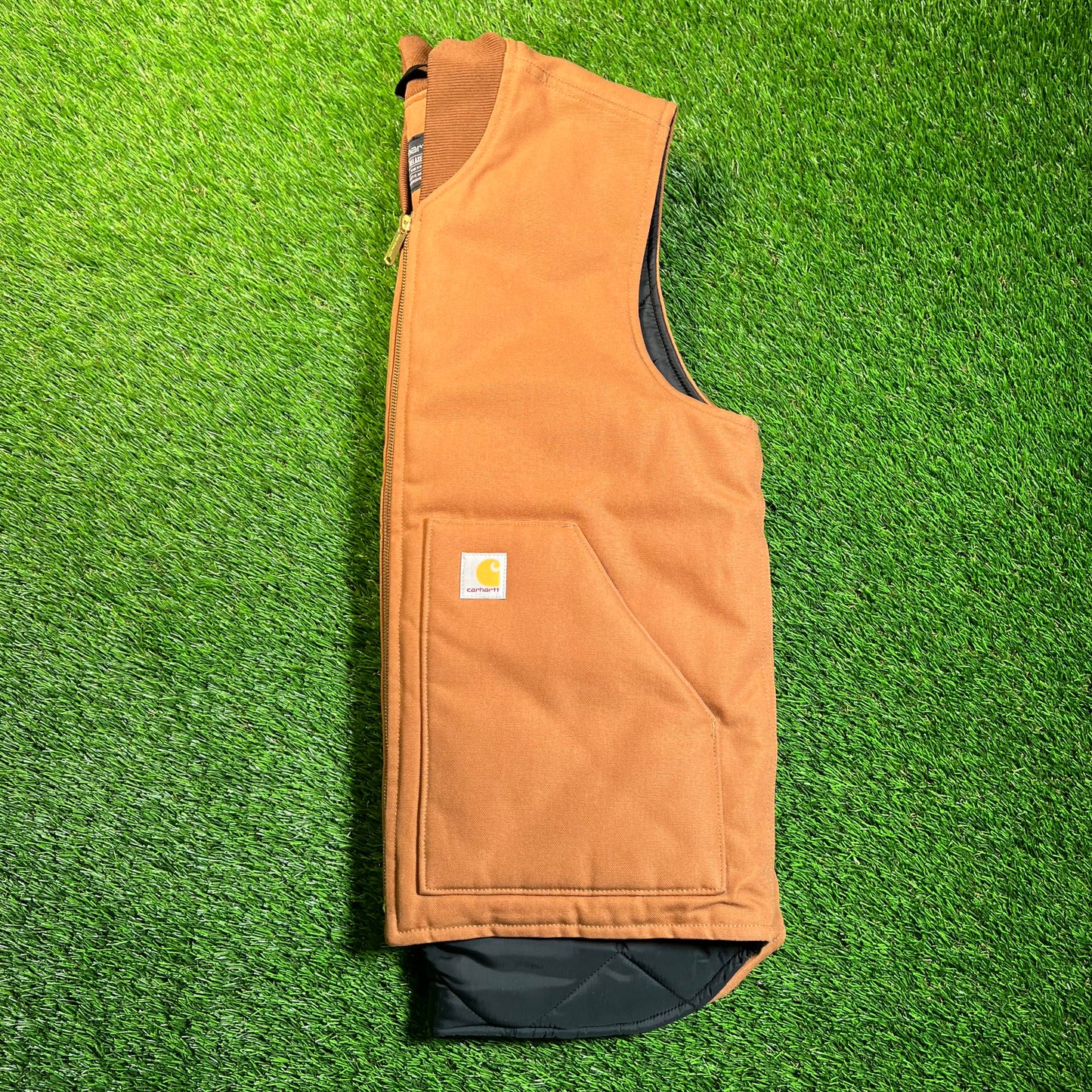 Carhartt Brown Lined Brown Zip Up Vest Size Medium USED v18864