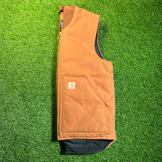 Carhartt Brown Lined Brown Zip Up Vest Size Medium USED v18864