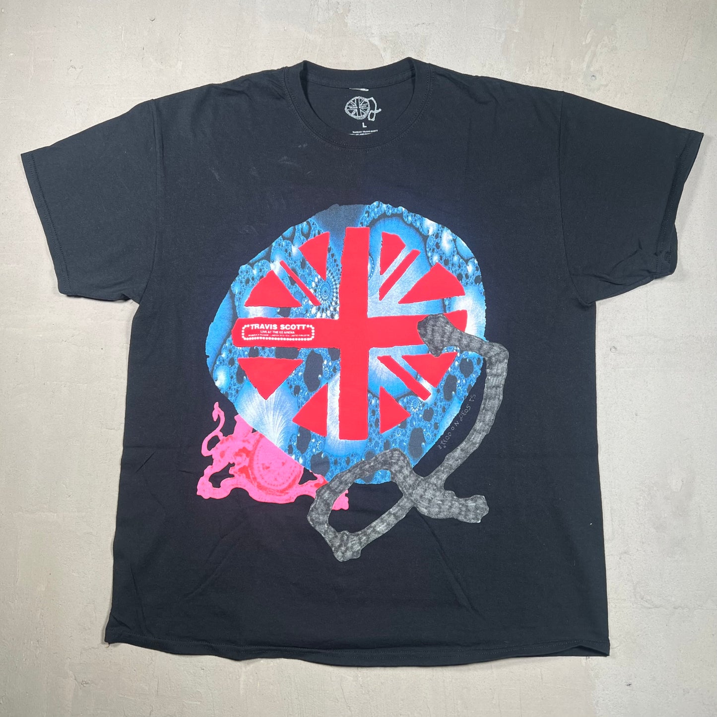 Travis Scott "Live at o2 Arena" Black Tee Size Large USED x17356