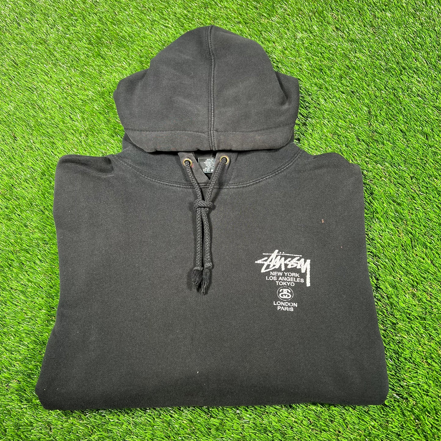 Y2K Stussy World Tour Black Hoodie Size Medium USED x14815